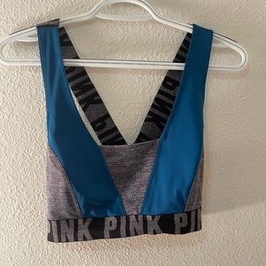 PINK teal and grey sports bra -large